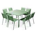 Table de jardin carrée 120 x 120 cm en métal et 8 chaises en métal