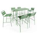 Table haute de jardin 120 x 60 cm et 6 chaises hautes en métal