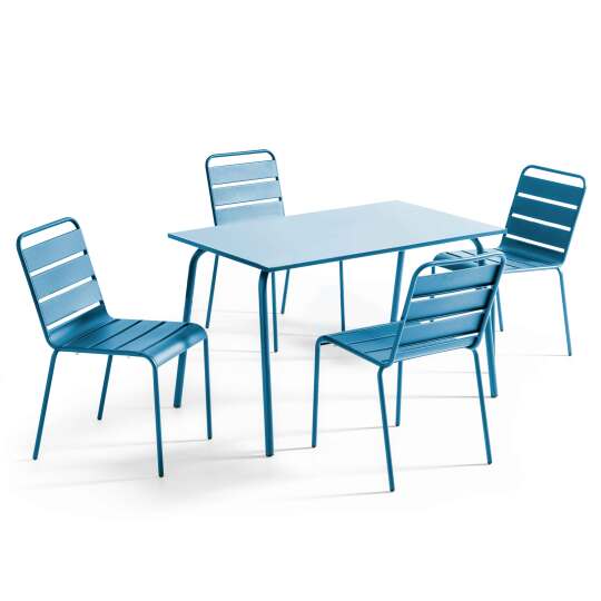 Table de jardin rectangulaire + 4 chaises en acier thermolaqué | Oviala