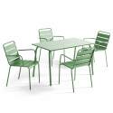 Table de jardin rectangulaire 120 x 70 cm et 4 chaises avec accoudoirs en métal