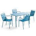 Table de jardin rectangulaire 120 x 70 cm et 4 chaises avec accoudoirs en métal