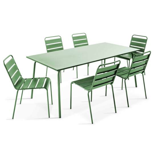 Table de jardin rectangulaire 180 x 90 cm et 6 chaises en métal