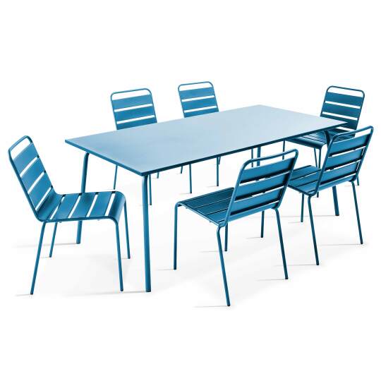 Table de jardin rectangulaire 180 x 90 cm et 6 chaises en métal
