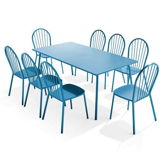 Table de jardin en métal 180x90 cm et 8 chaises | Oviala
