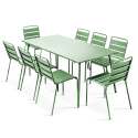 Table de jardin rectangulaire 180 x 90 cm et 8 chaises en métal