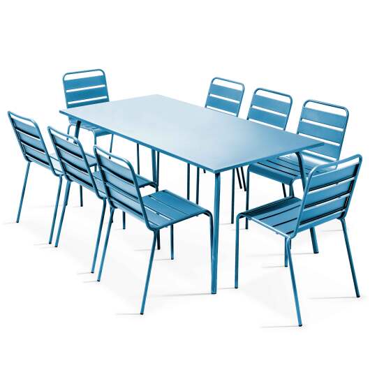 Table de jardin rectangulaire + 8 chaises en métal empilables | Oviala