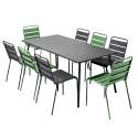 Table de jardin rectangulaire 180 x 90 cm et 8 chaises dépareillées en métal