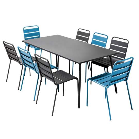 Table de jardin en métal 180x90 cm et 8 chaises dépareillées | Oviala
