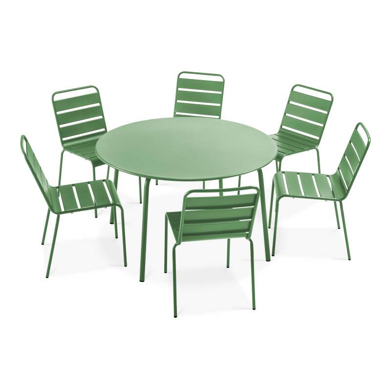 Table de jardin ronde Ø120 x 72 cm et 6 chaises en métal