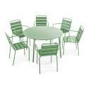 Table de jardin ronde Ø120 x 72 cm et 6 chaises avec accoudoirs en métal