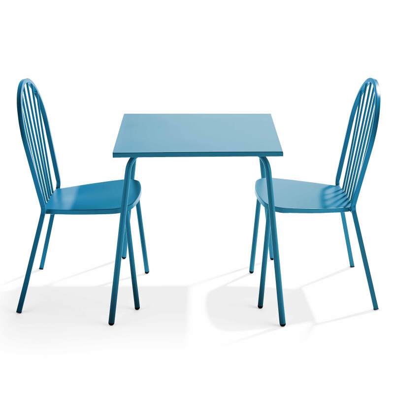 Table de jardin carrée 70 x 70 cm et 2 chaises en métal