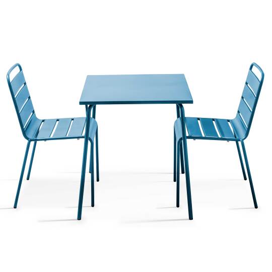 Table de jardin bistrot carrée 70 x 70 cm et 2 chaises en métal