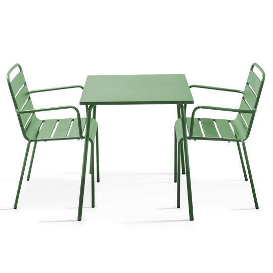 Table de jardin carrée + 2 chaises en métal empilables | Oviala