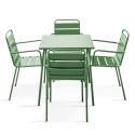 Ensemble table carrée (70 x 70 x 72 cm) et 4 chaises avec accoudoirs