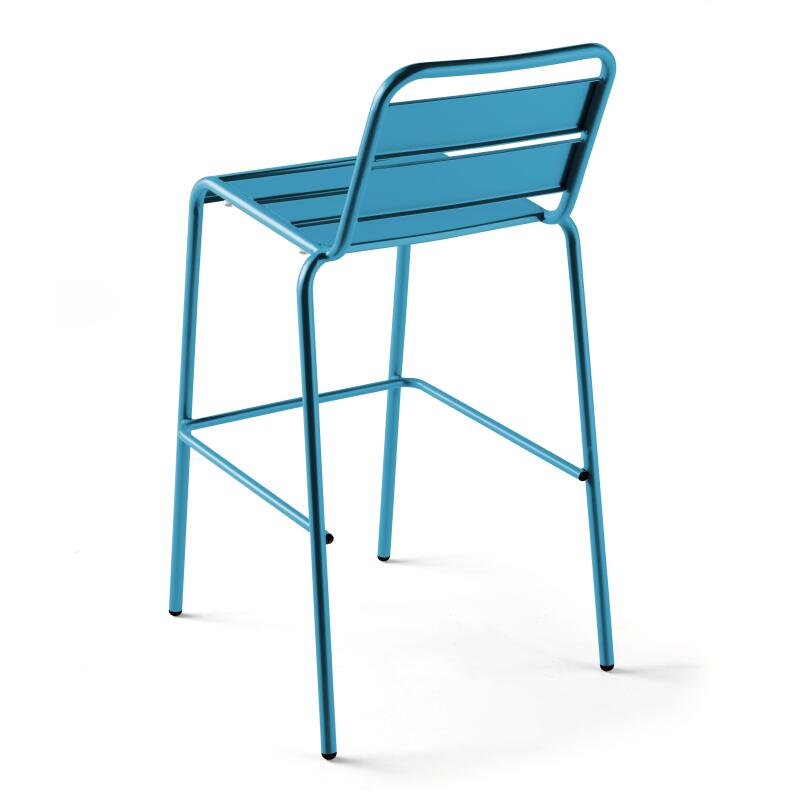 Table de bar haute 70 cm x 70 cm et 4 chaises hautes en métal