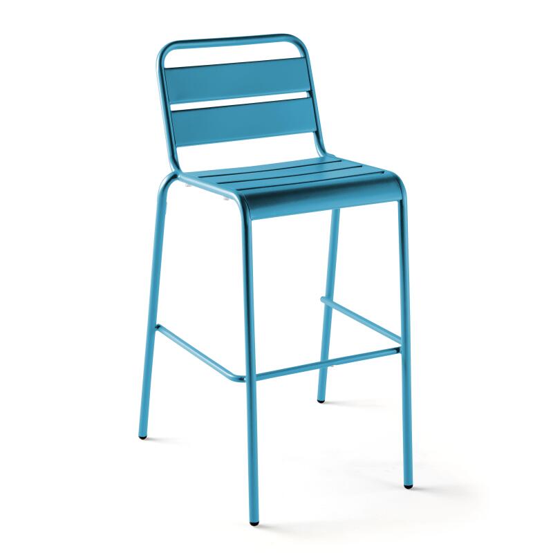 Table de bar haute 70 cm x 70 cm et 4 chaises hautes en métal
