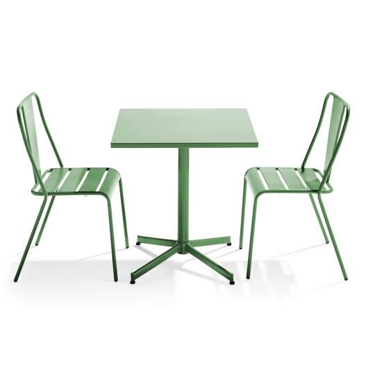 Table de jardin bistrot carrée inclinable 70 x 70 cm et 2 chaises en métal