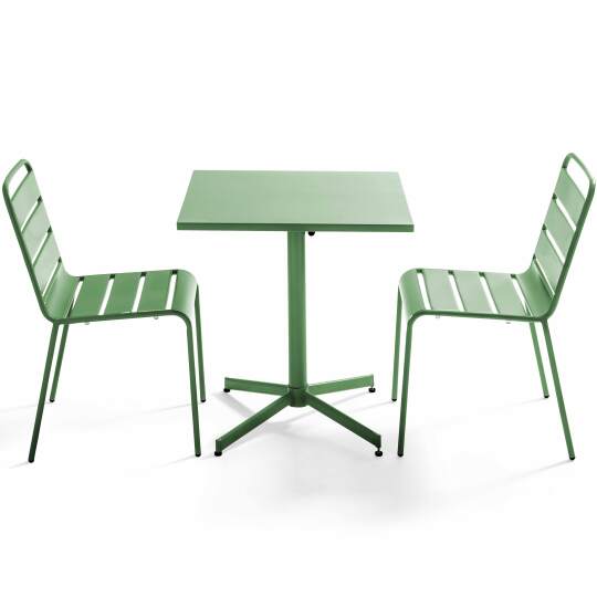Table de jardin bistrot carrée rabattable 70 x 70 cm et 2 chaises en métal
