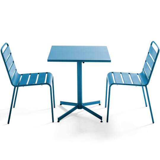Table de jardin bistrot carrée rabattable 70 x 70 cm et 2 chaises en métal
