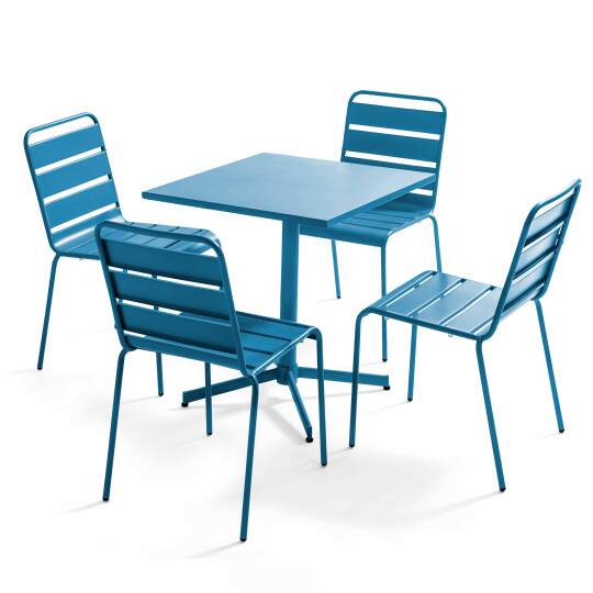 Table de jardin bistrot carrée inclinable en métal 70x70 cm et 4 chaises | Oviala