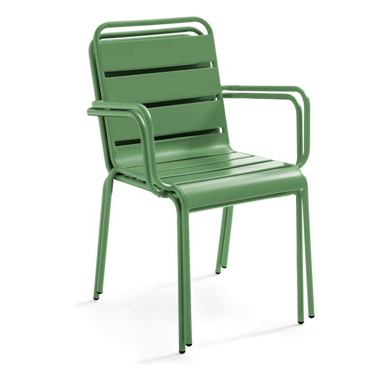 Table de jardin bistrot rabattable carrée 70 x 70 cm en métal et 2 chaises avec accoudoirs