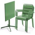 Table de jardin bistrot carrée 70 x 70 cm rabattable et 4 chaises avec accoudoirs en métal