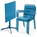 Table de jardin bistrot carrée 70 x 70 cm rabattable et 4 chaises avec accoudoirs en métal