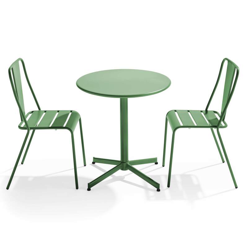 Table de jardin bistrot rabattable 70 x 72 cm et 2 chaises en métal