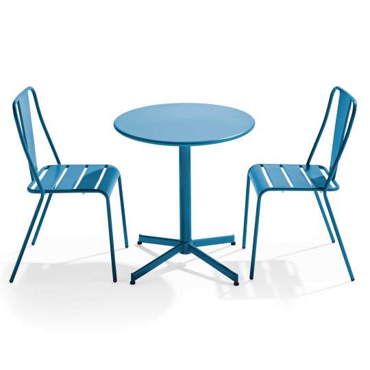 Table de jardin bistrot ronde inclinable en métal Ø70 cm et 2 chaises | Oviala