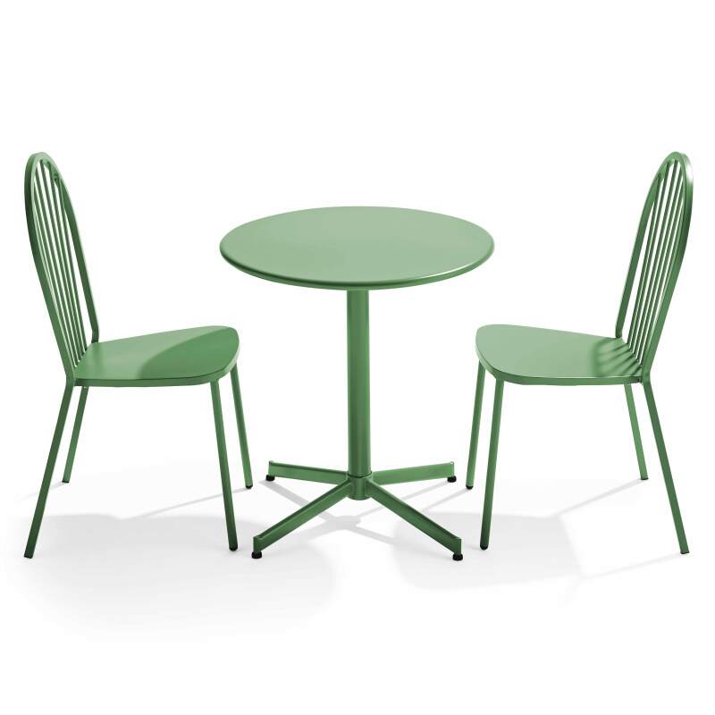 Table de jardin bistrot rabattable Ø70 x 72 cm et 2 chaises en métal