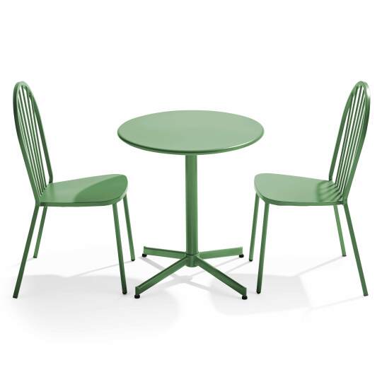 Table de jardin bistrot ronde inclinable en métal Ø70 cm et 2 chaises | Oviala