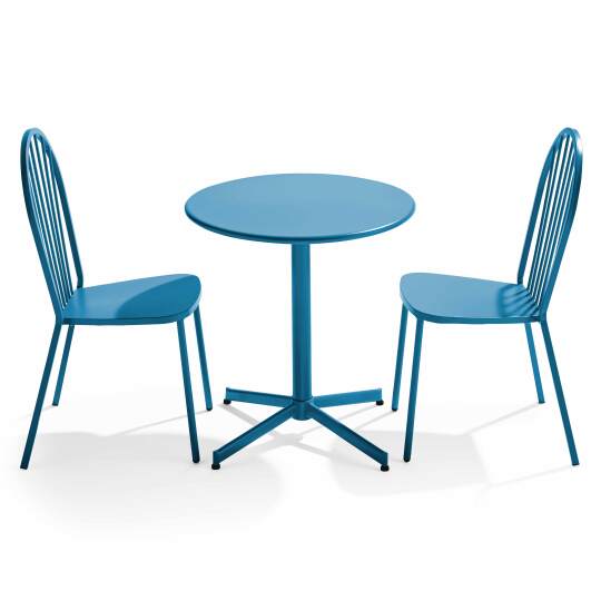 Table de jardin bistrot ronde inclinable en métal Ø70 cm et 2 chaises | Oviala