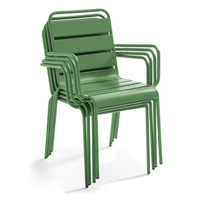 Table de jardin rectangulaire 180 x 90 cm et 6 chaises avec accoudoirs en métal