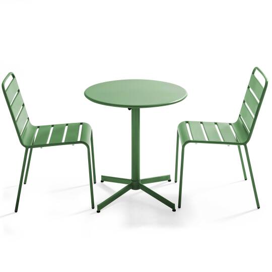 Table de jardin bistrot ronde inclinable en métal Ø70 cm et 2 chaises | Oviala
