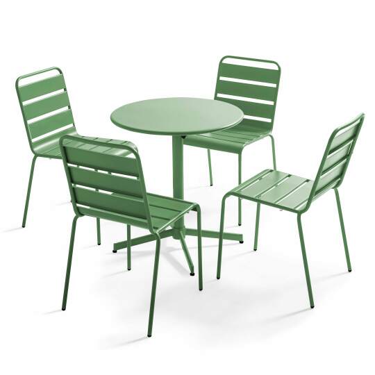 Table de jardin bistrot ronde inclinable en métal Ø70 cm et 4 chaises | Oviala