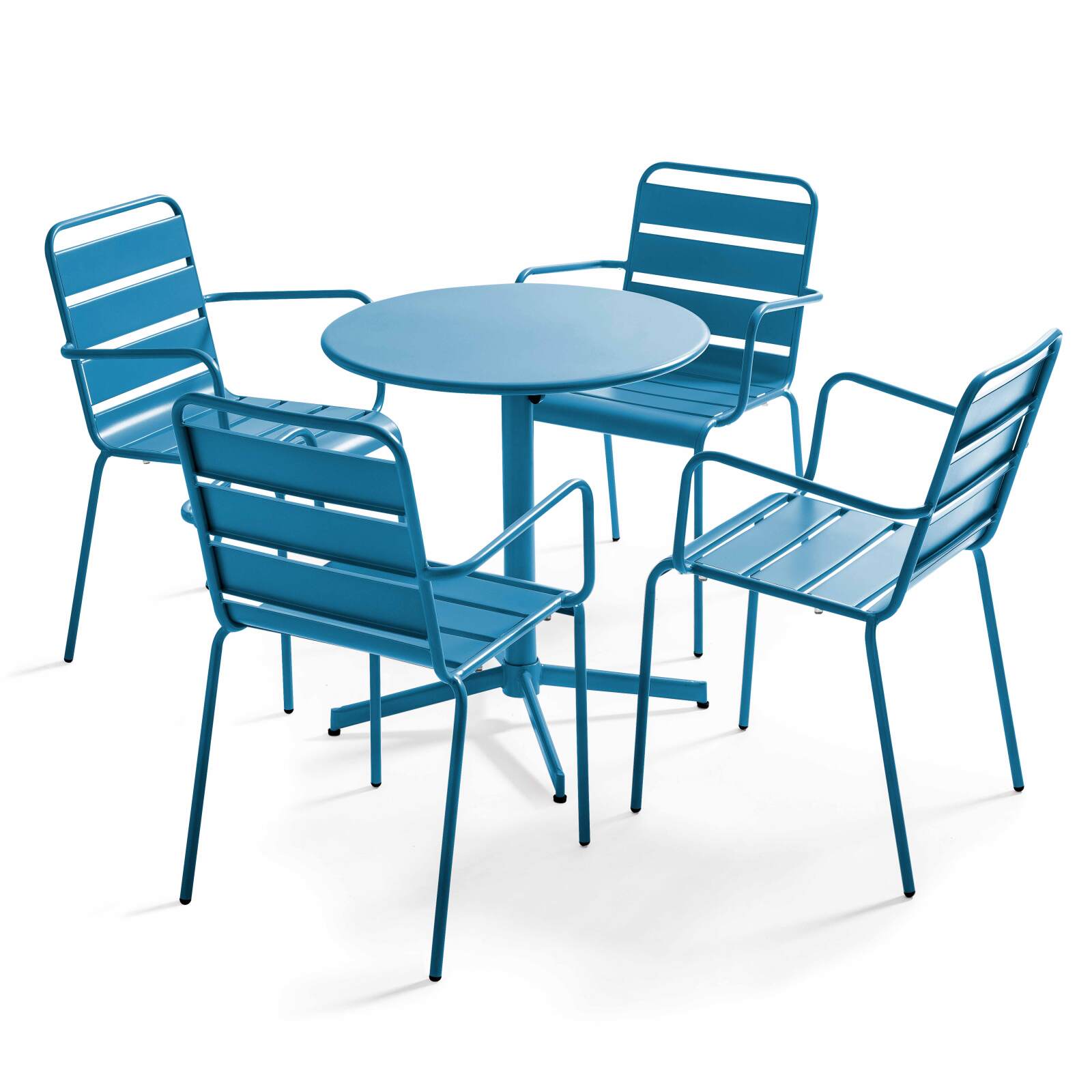 Table de jardin bistrot rabattable ⌀70 x 72 cm et 4 chaises avec accoudoirs en métal