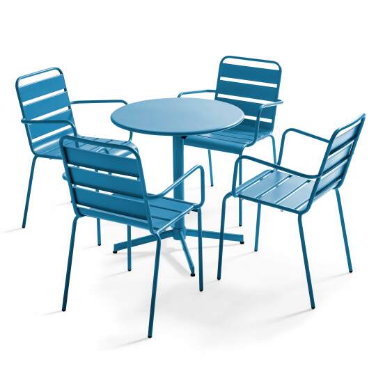 Table de jardin bistrot ronde inclinable en métal Ø70 cm et 4 chaises avec accoudoirs | Oviala
