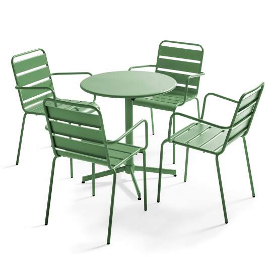 Table de jardin bistrot rabattable ⌀70 x 72 cm et 4 chaises avec accoudoirs en métal