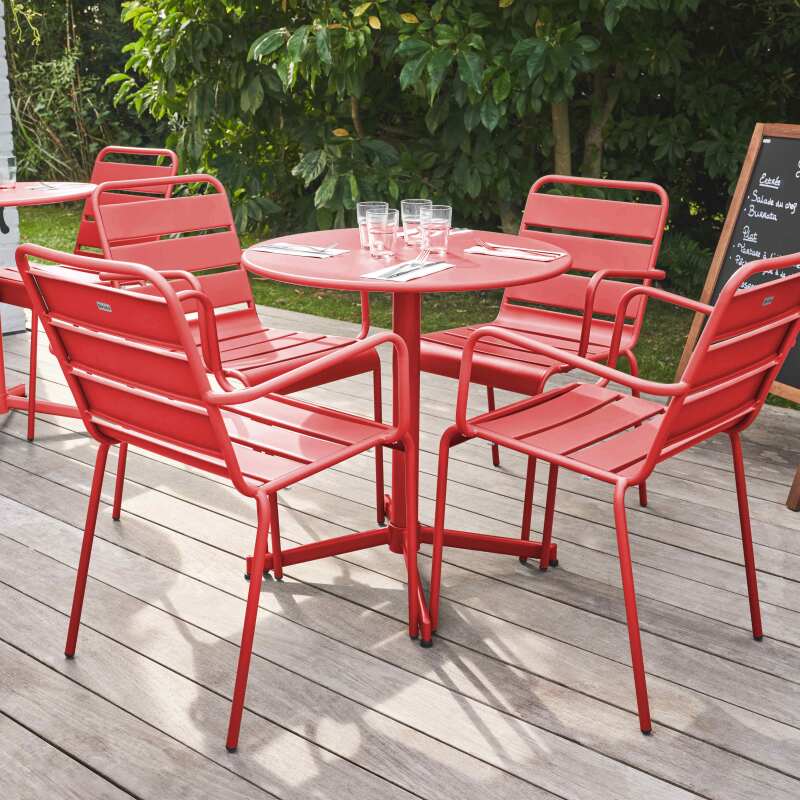 Table de jardin bistrot ronde inclinable en métal Ø70 cm et 4 chaises avec accoudoirs - Ambiance