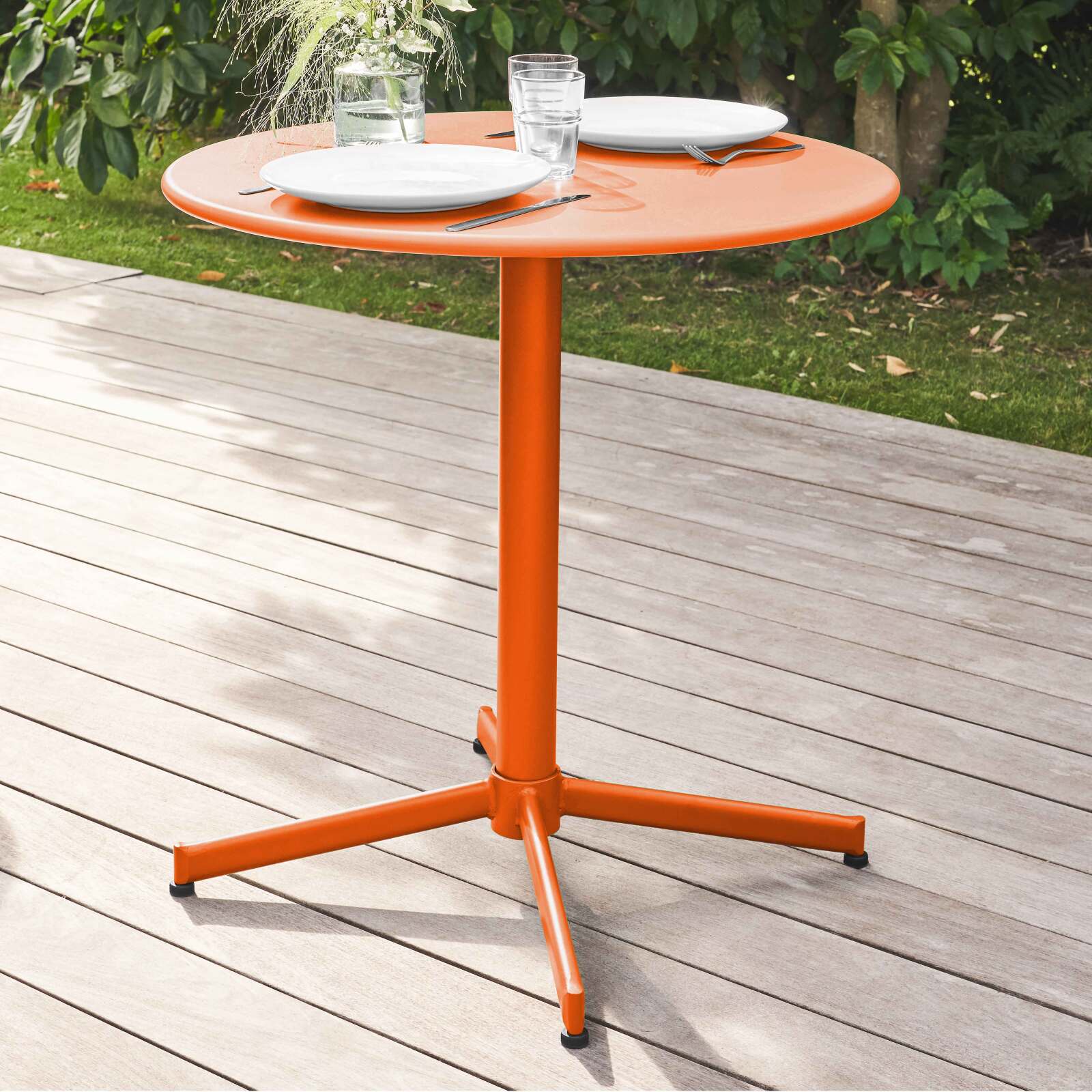 Table de jardin bistrot rabattable ⌀70 x 72 cm et 4 chaises avec accoudoirs en métal