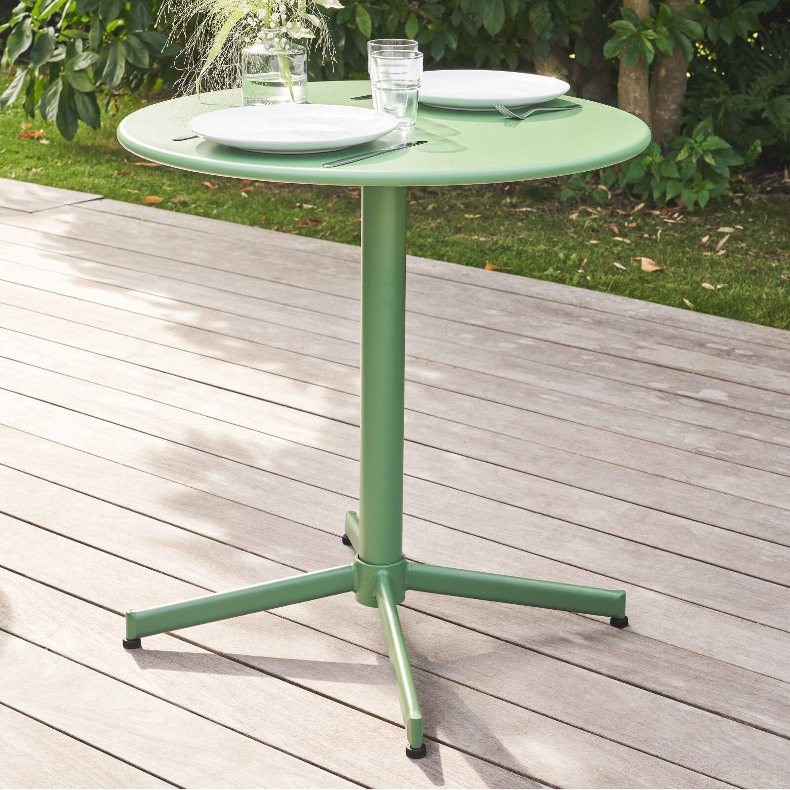Table de jardin bistrot rabattable ⌀70 x 72 cm et 4 chaises avec accoudoirs en métal