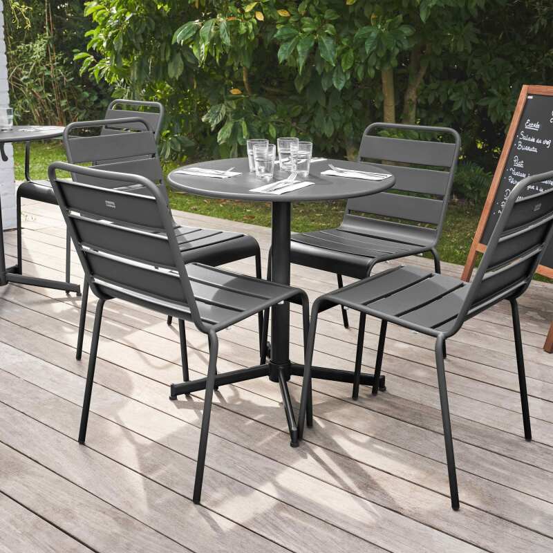 Table de jardin bistrot ronde inclinable en métal Ø70 cm et 4 chaises - Ambiance