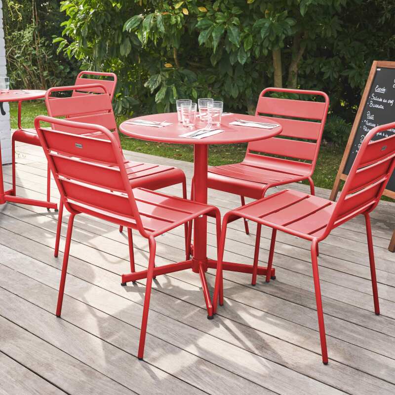 Table de jardin bistrot ronde inclinable en métal Ø70 cm et 4 chaises - Ambiance