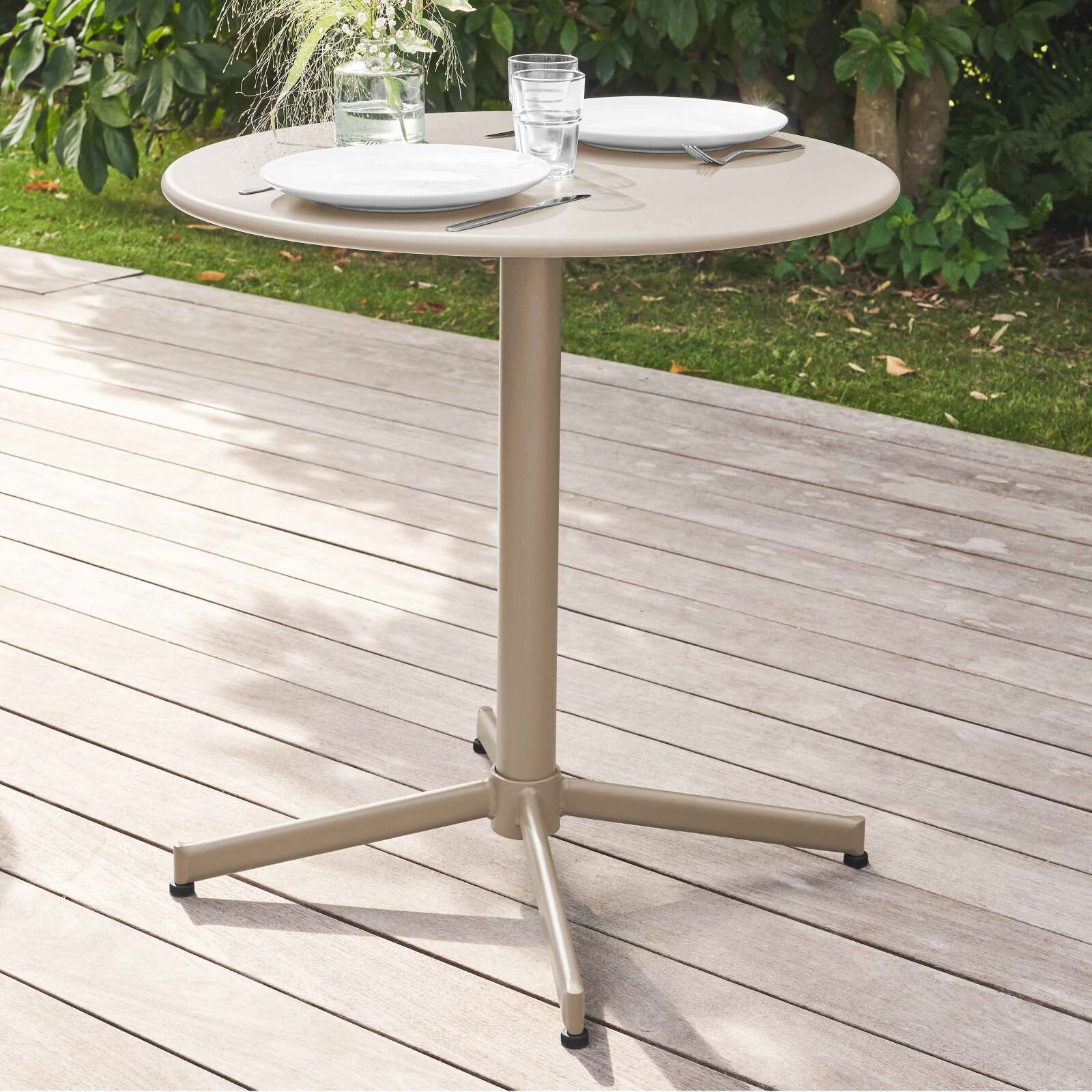 Table de jardin ronde inclinable Ø70 x 72 cm + 4 chaises