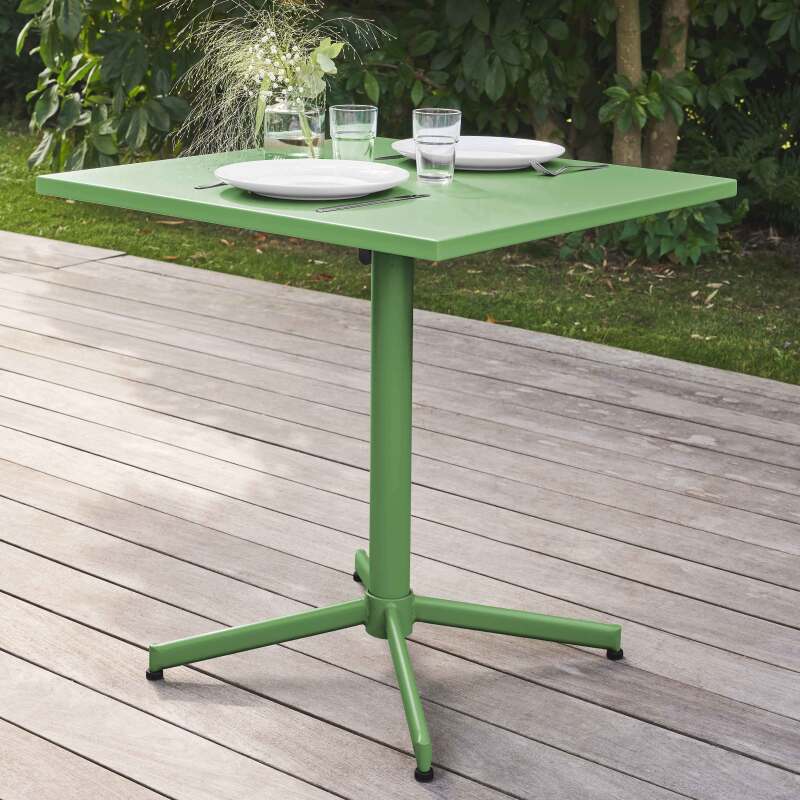 Table de jardin bistrot rabattable carrée 70 x 70 cm en métal et 2 chaises avec accoudoirs