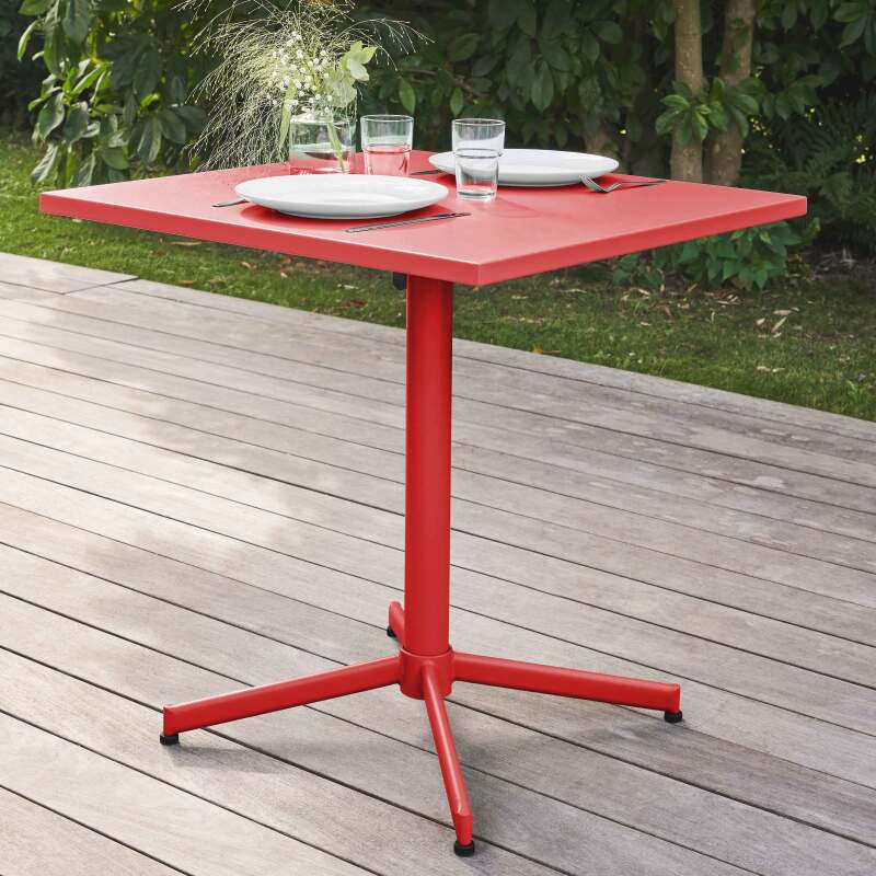 Table de jardin bistrot rabattable carrée 70 x 70 cm en métal et 2 chaises avec accoudoirs