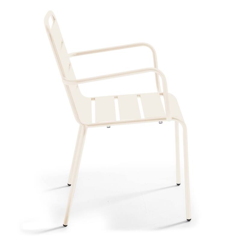 Table de jardin bistrot rabattable carrée 70 x 70 cm en métal et 2 chaises avec accoudoirs