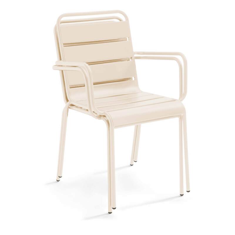 Table de jardin bistrot rabattable carrée 70 x 70 cm en métal et 2 chaises avec accoudoirs
