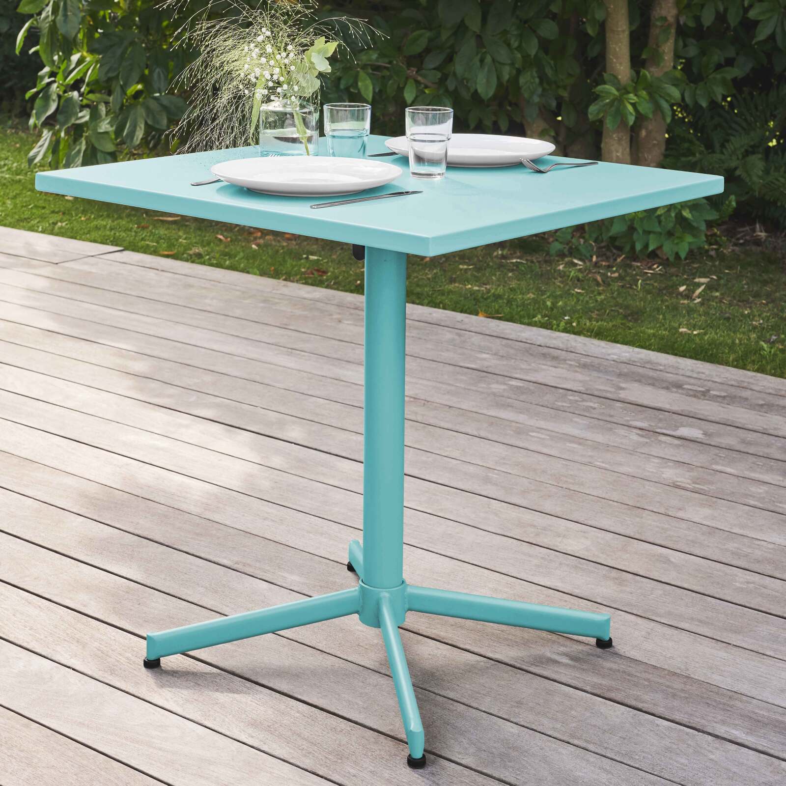 Table de jardin carrée inclinable 70 x 70 cm + 4 chaises en métal