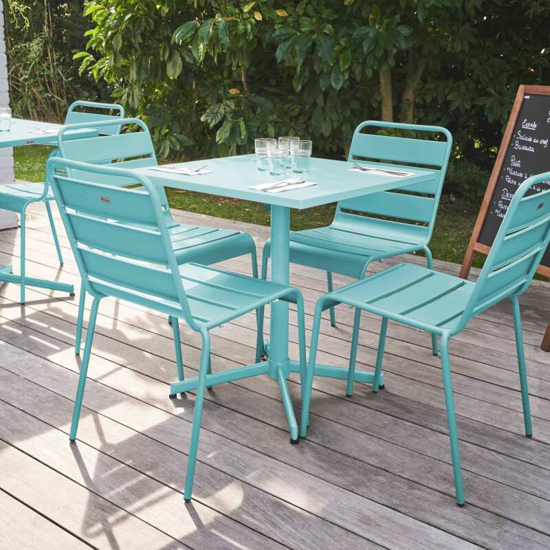 Table de jardin bistrot carrée inclinable en métal 70x70 cm et 4 chaises - Ambiance